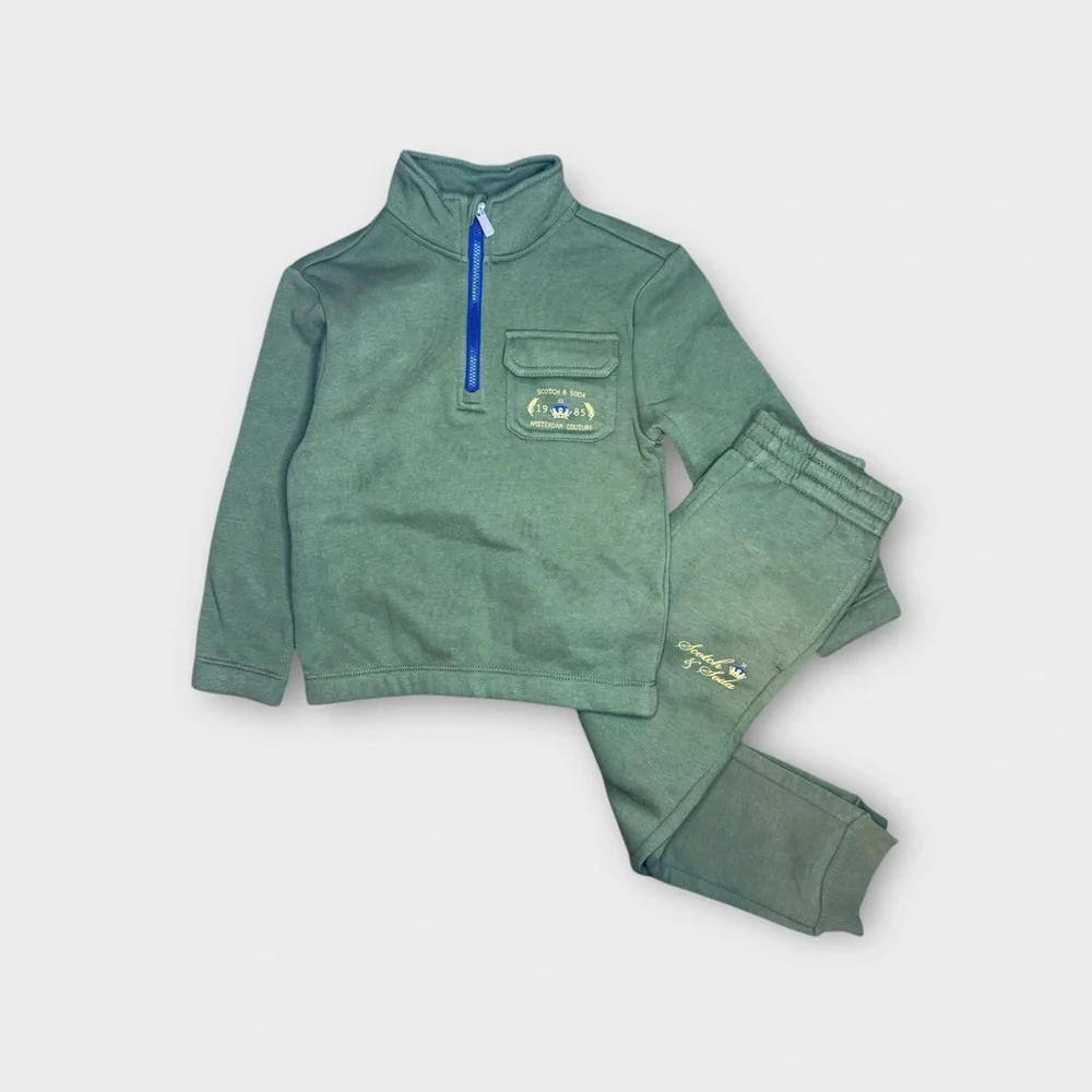 Scotch & Soda 1/4 Zip Green Fleece Pullover & Jogger Sweatpants Matching Set